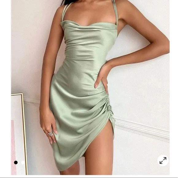 Satin Zaful Green Dress Size Small Sage Green Satin Dress